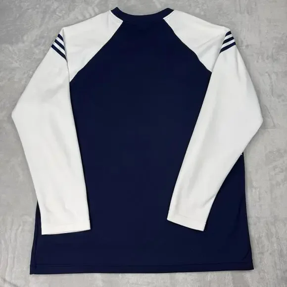 Y2K Adidas Long Sleeve Athletic Shirt White Navy Men's Large Relaxed 3-Stripes - Picture 2 of 9